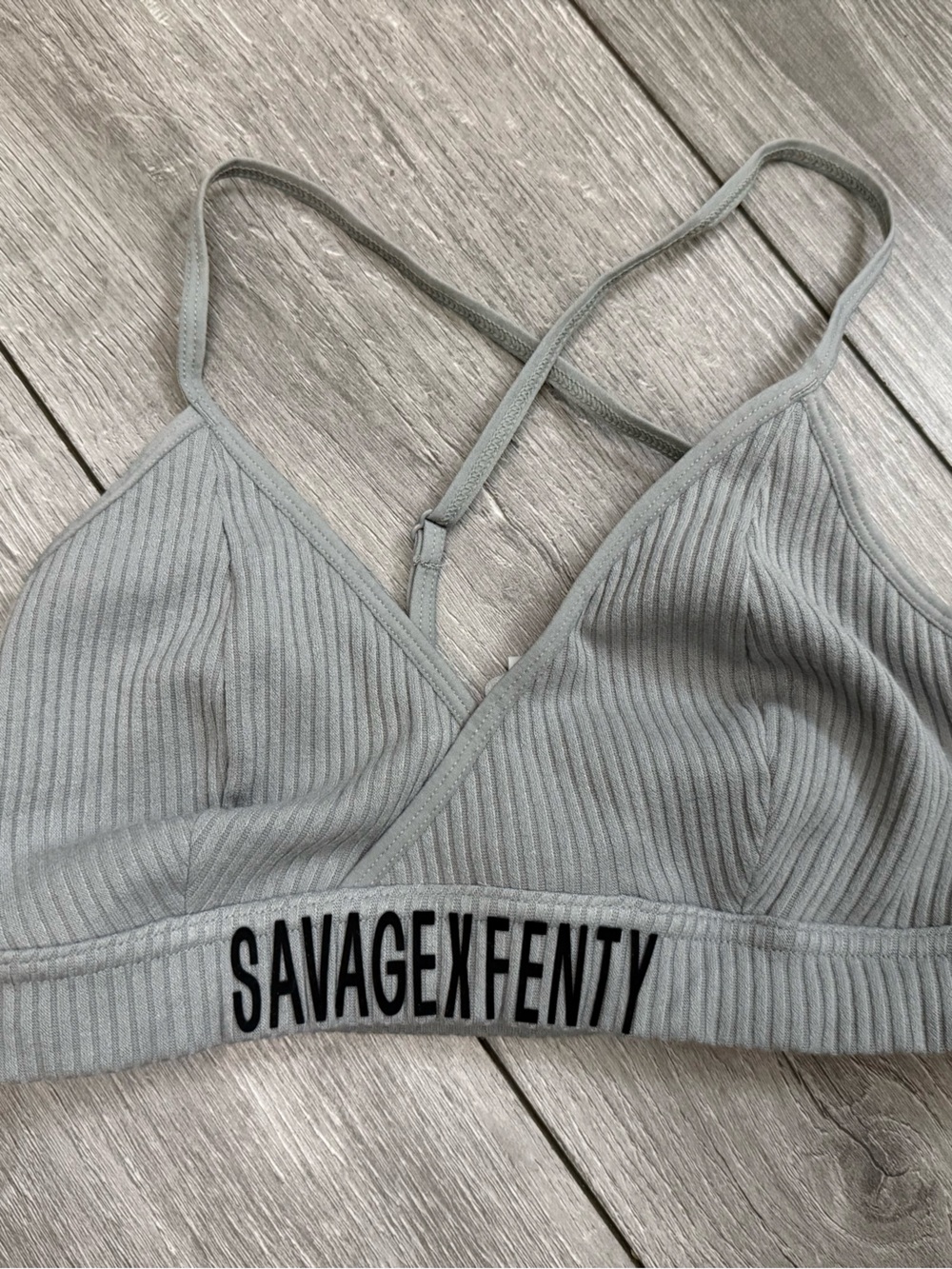 Streetwear Savage X Fenty Ribbed Light Gray Triangle Bralette
